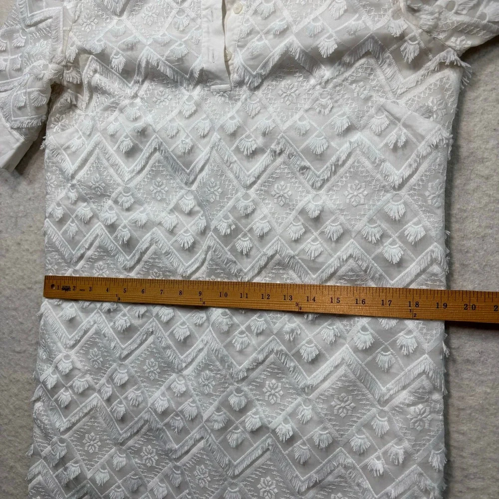 Banana Republic White Textured Tufted Geometric Polo Dress Short Sleeve S #914